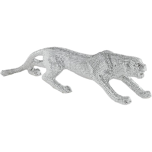 Wide Electroplated Silver Leopard Sculpture