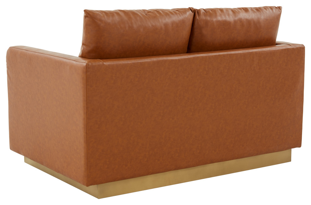 LeisureMod Nervo Modern Leather Loveseat With Gold Base   Contemporary   Loveseats   by LeisureMod  Houzz