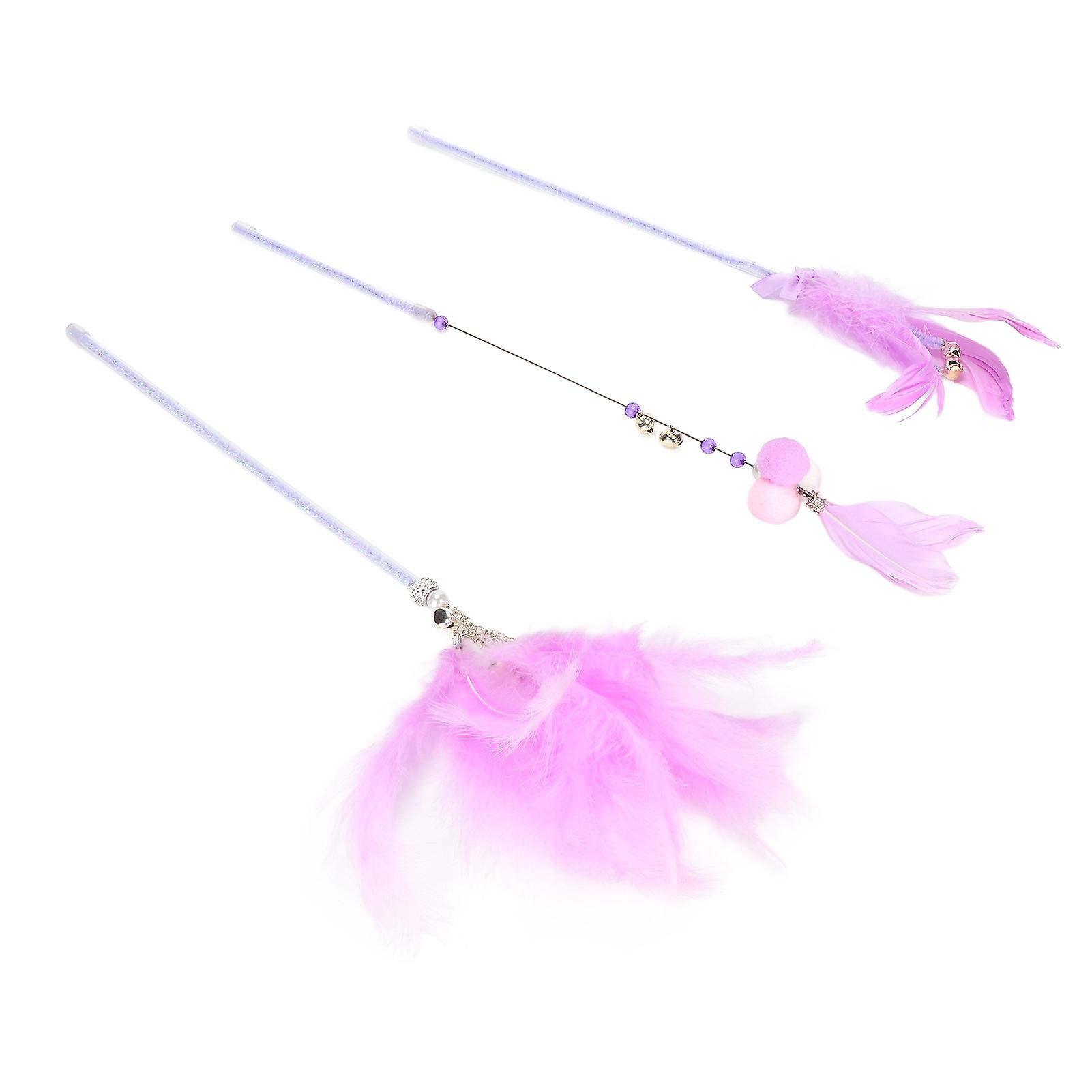 3pcs Feather Bell Funny Cat Stick Interactive Portable Cat Feather Wand Toys For Pet Cats3 Piece Purple