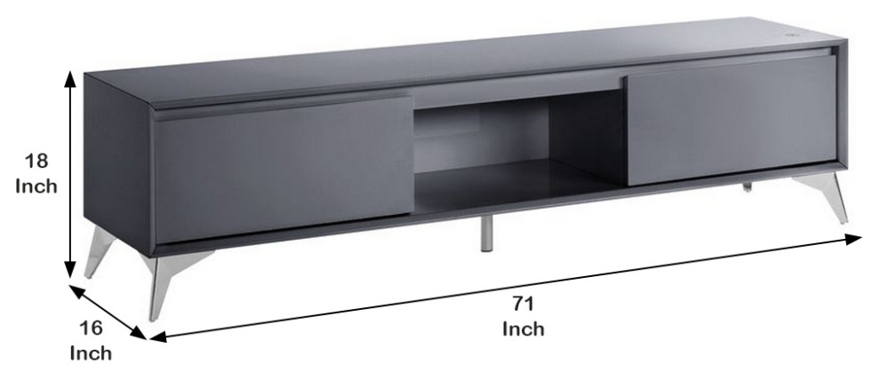 Benzara BM251383 TV Stand With 2 Door Storage and LED Touch Light  Gray   Midcentury   Entertainment Centers And Tv Stands   by Uber Bazaar  Houzz