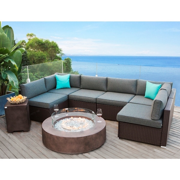 COSIEST 9piece Outdoor Patio Furniture Sectional Sofa Set w Fire Table Set