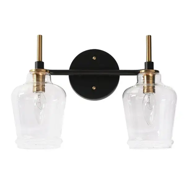 Modern 2-Light Black Gold Bathroom Vanity Light Dimmable Wine Glass Wall Sconces