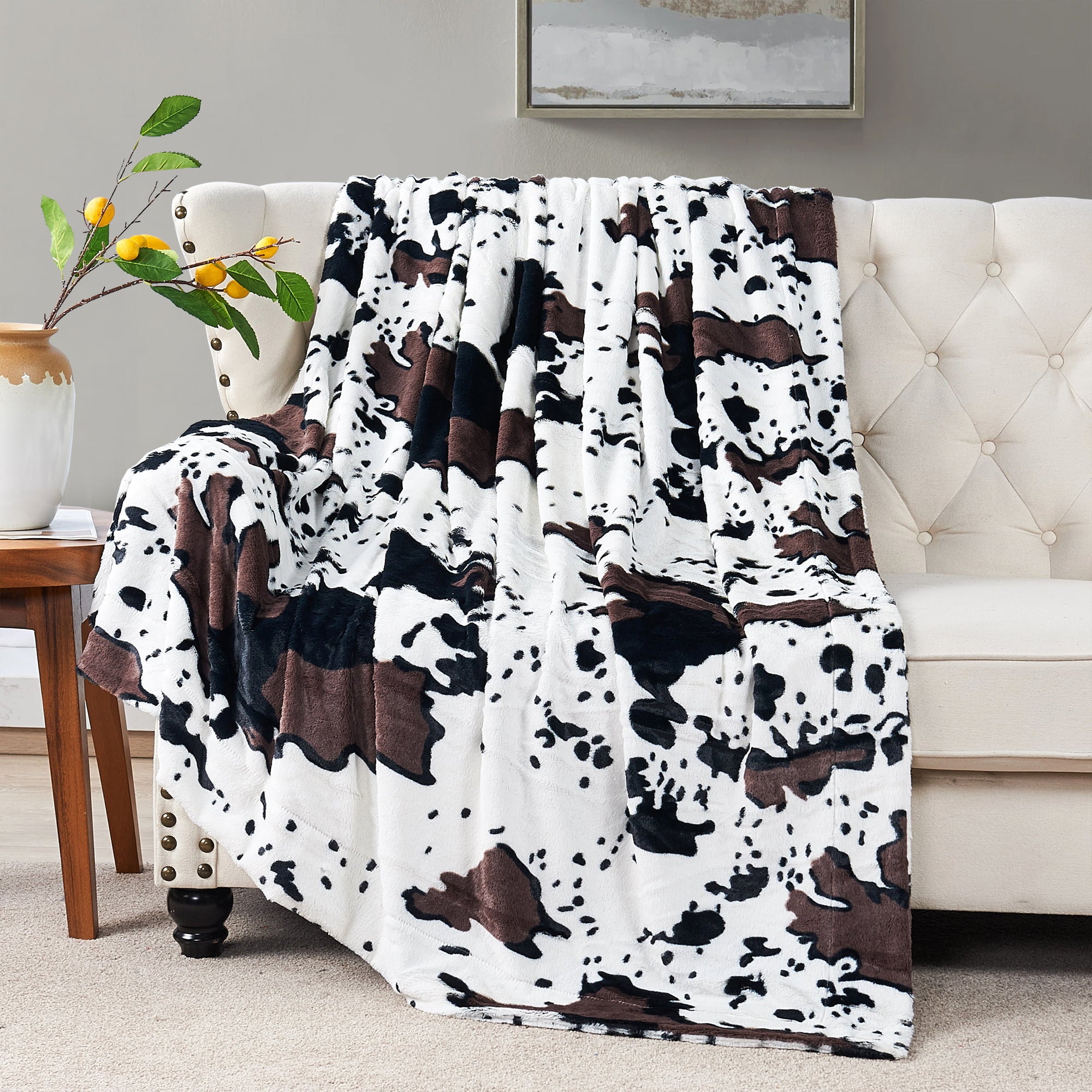 Home Soft Things Animal Double Sided Faux Fur Throw - Cow - 60