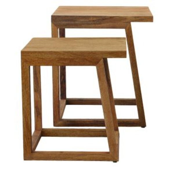 18， 15 Inch Rectangular 2 Piece Mango Wood Nesting Side Table Set with Grain Details， Brown - N/A