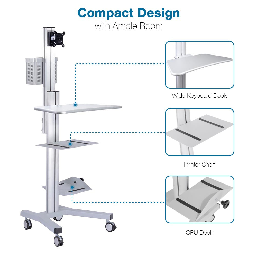 Yescom PC Computer Desktop Rolling Mobile Cart Workstation