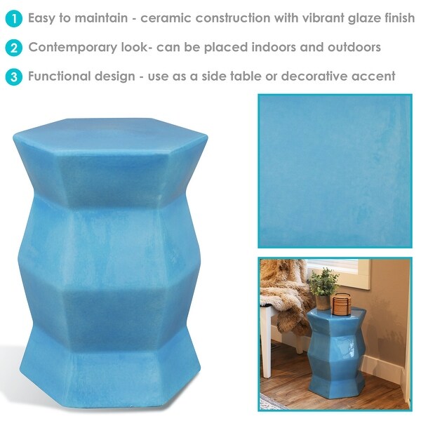 Sunnydaze Moderno Geometric Ceramic Decorative Garden Stool