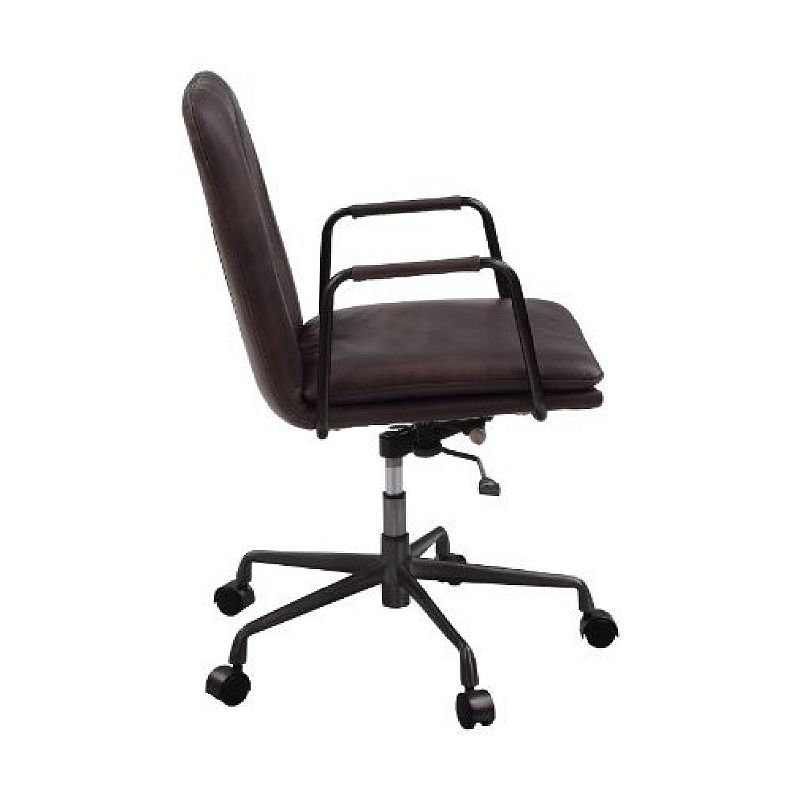 Office Chair with Leather Seat and Channel Stitching， Dark Brown