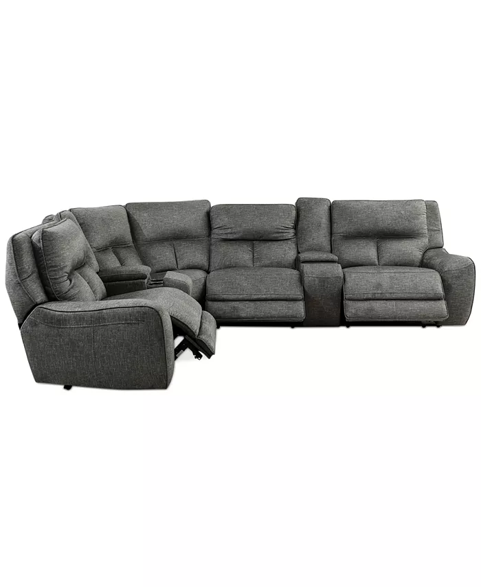 Furniture CLOSEOUT! Terrine 6-Pc. Fabric Sectional with 3 Power Motion Recliners and 2 USB Consoles