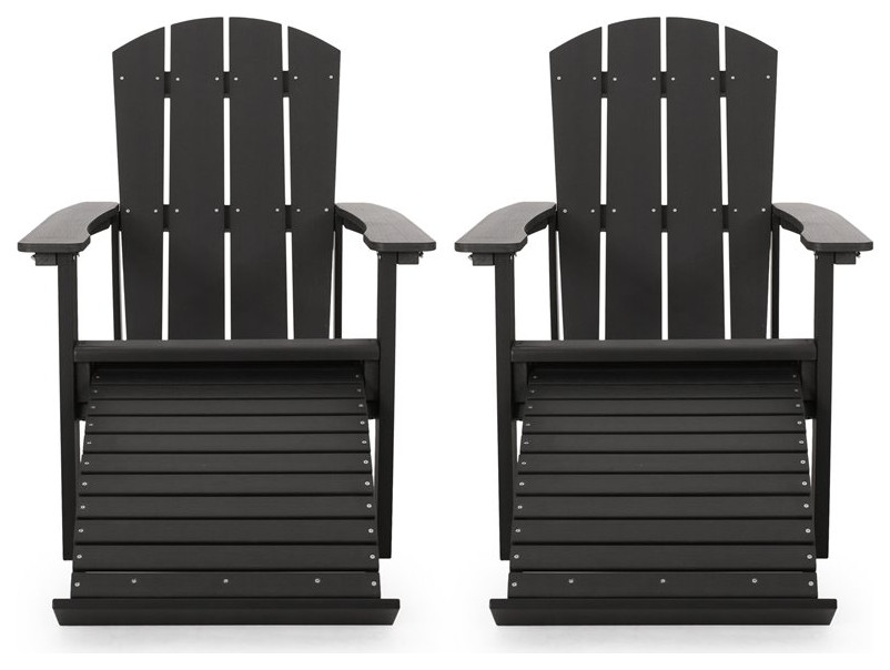 Noble House Hunter Adirondack Chair with Retractable Ottoman (Set of 2) Black   Transitional   Adirondack Chairs   by Homesquare  Houzz