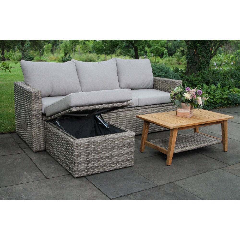 Samera 3 Piece Teak and Wicker Storage Sectional Set