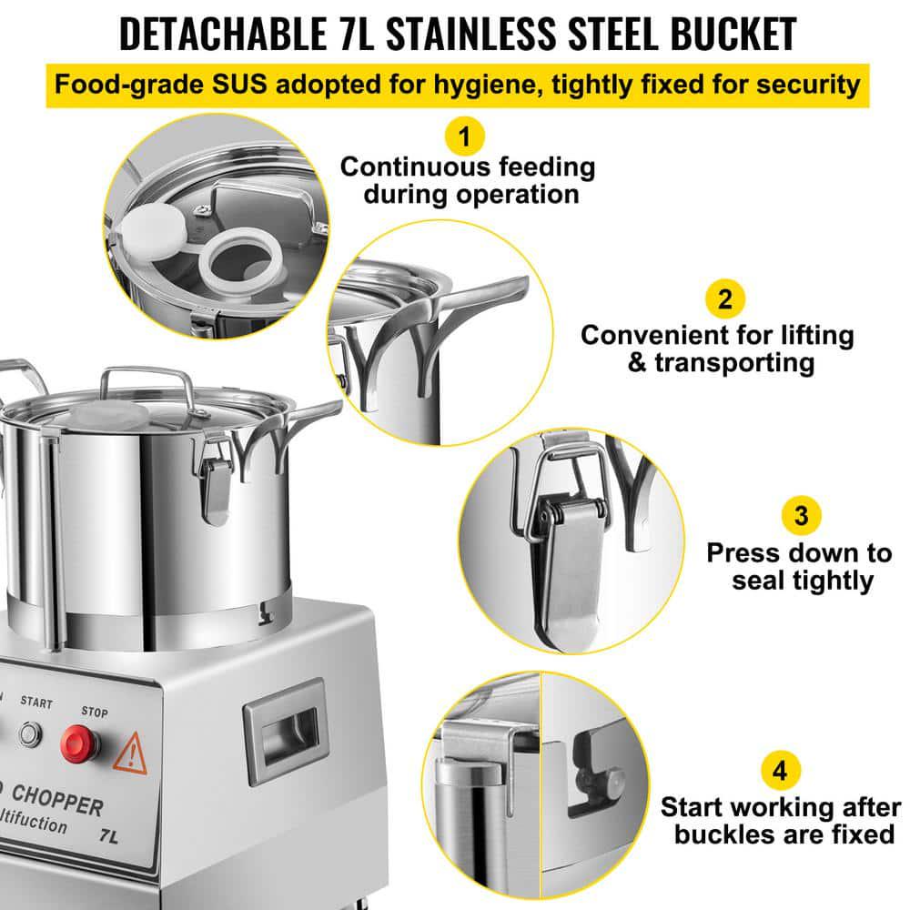 VEVOR 29Cup Silver Commercial Food Processor Stainless Steel Processor Electric Food Cutter Mixer 1400 RPM Grains Mill