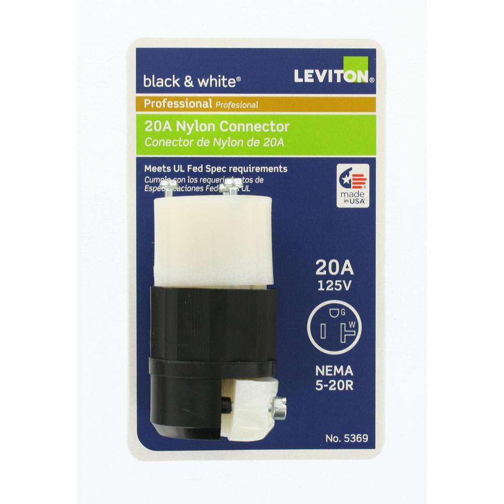 Leviton 20 Amp 125-Volt Straight Blade Connector Black and White R50-05369-0CS