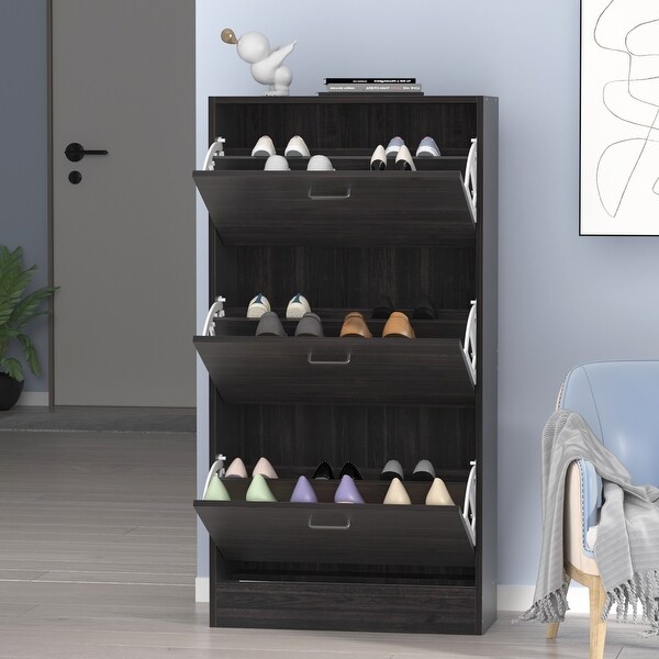 23.6W Trendy Shoe Storage Cabinet with 3 Large Fold-Out Drawers - - 35444450