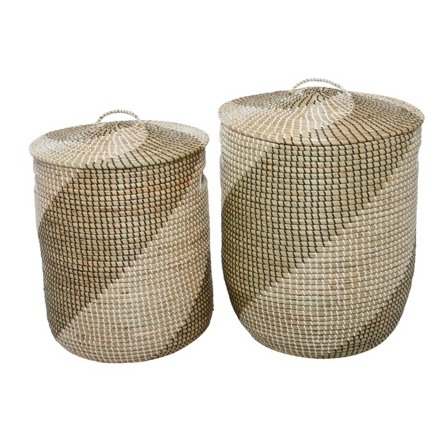 Set Of 2 Contemporary Sea Grass Storage Baskets Brown Olivia amp May