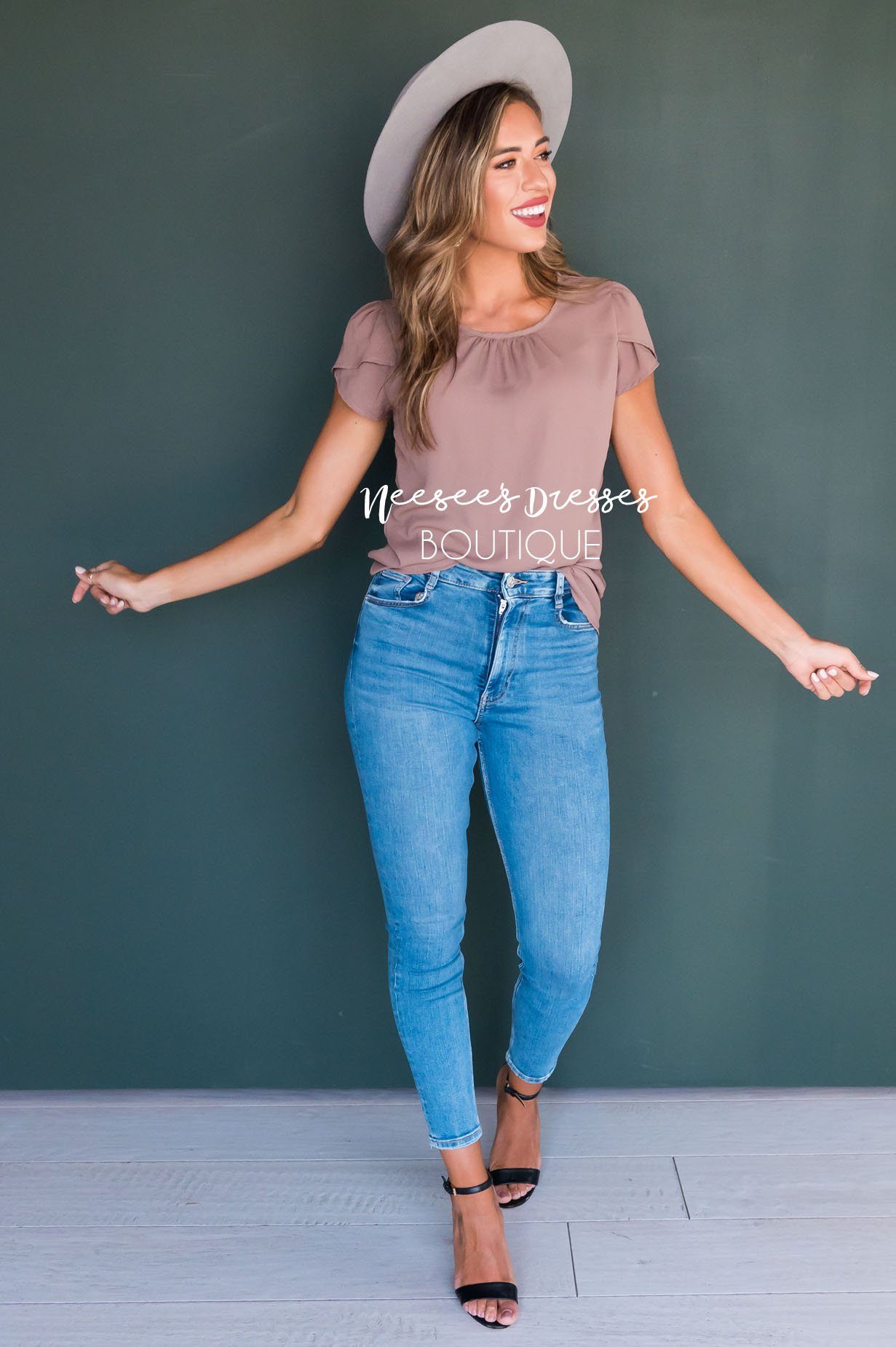 Taupe Chiffon Tulip Sleeve Top