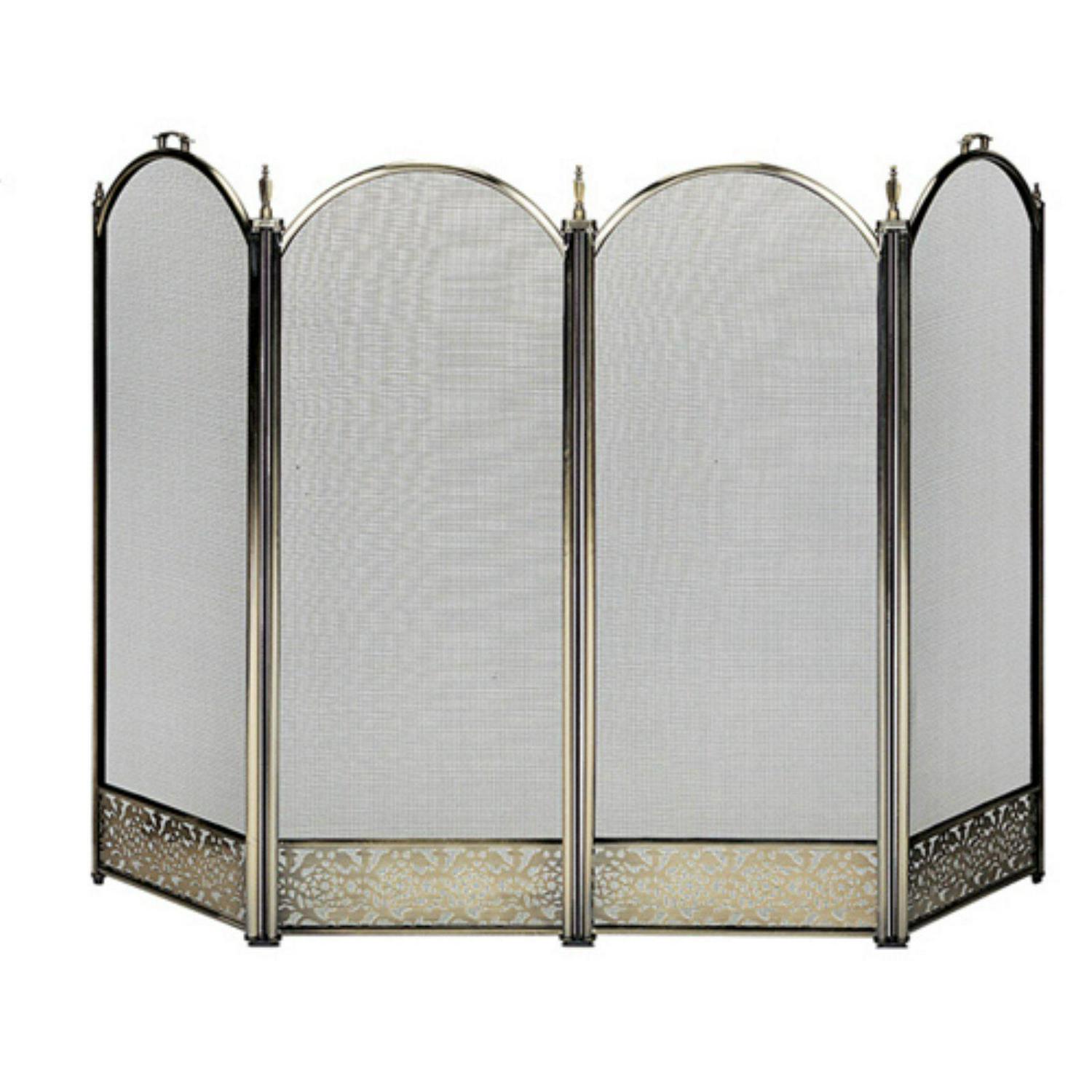 4 Fold Antique Brass Screen with Decorative Filigree