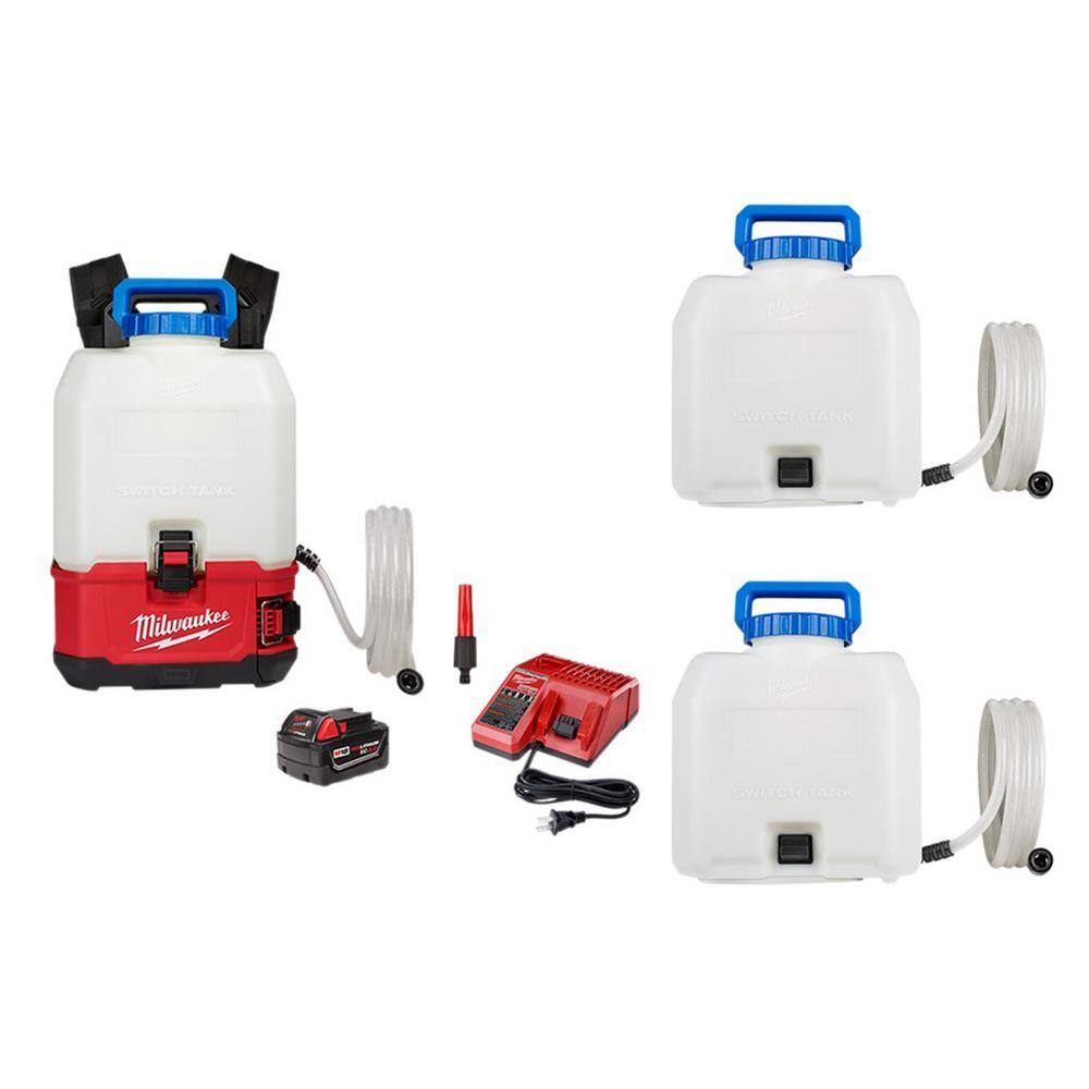 MW M18 18-Volt 4 Gal. Lithium-Ion Cordless Switch Tank Backpack Water Supply Kit with Battery Charger  (3)Tank Assemblies 2820-21WS-49-16-28WS-49-16-28WS