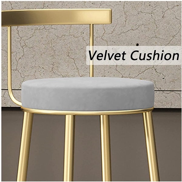 (2PCS) Bar Stool， Breakfast Kitchen Counter Gold Backrest Bar Stools Metal Round Upholstered Bar Chairs - as picture