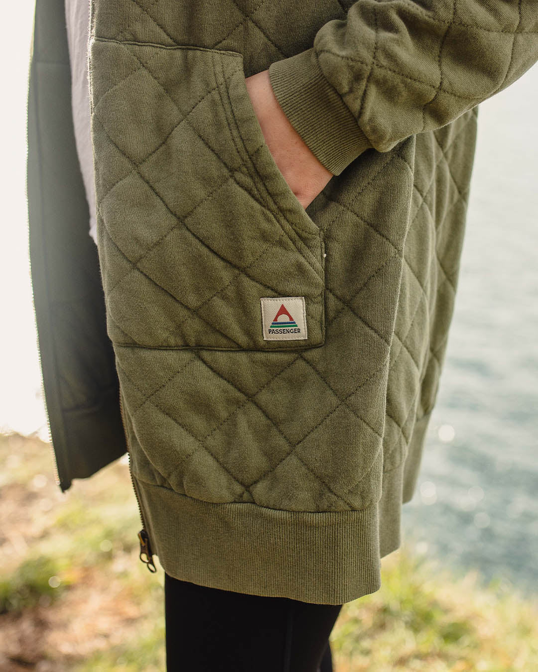 Getaway Recycled Quilted Full Zip Hoodie - Khaki