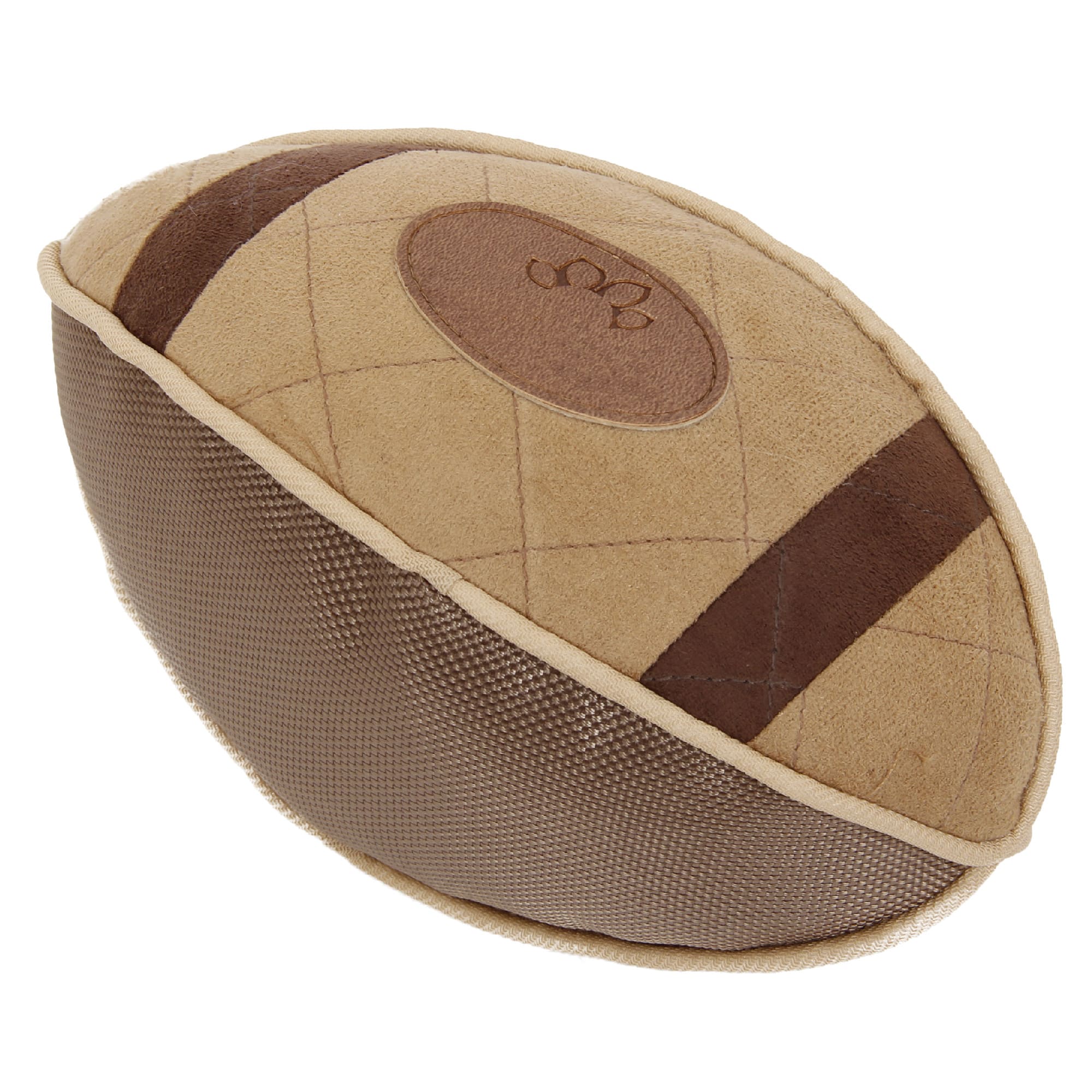 Pet Life Khaki Pugskin Durable Oxford Nylon and Mesh Plush Squeaky Football Dog Toy， Small