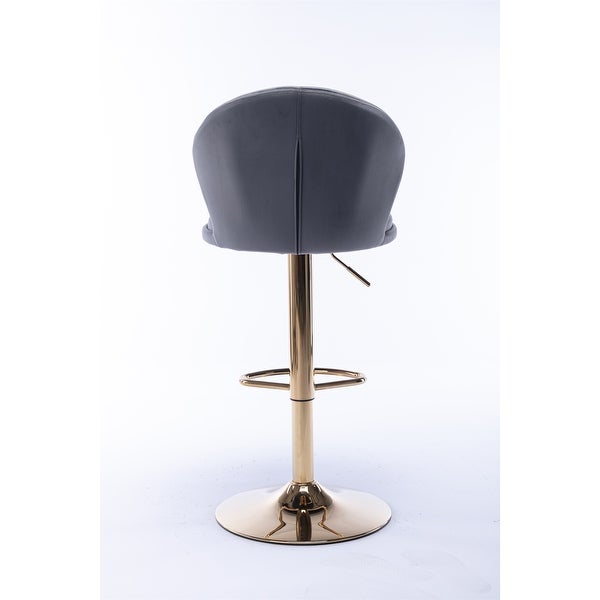 Velvet Bar Stools with Chrome Footrest and Golden Leg (Set of 2)