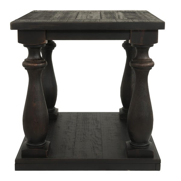 Plank Style Wooden End Table with Turned Legs and Open Bottom Shelf， Black - 24.38 H x 26.88 W x 24 L