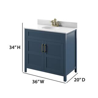 Twin Star Home 36 in. W x 20 in. D x 38 in. H Single Bath Vanity Side Cabinet in Franklin Blue with White Vanity Top with White Basin 36BV34018-F969