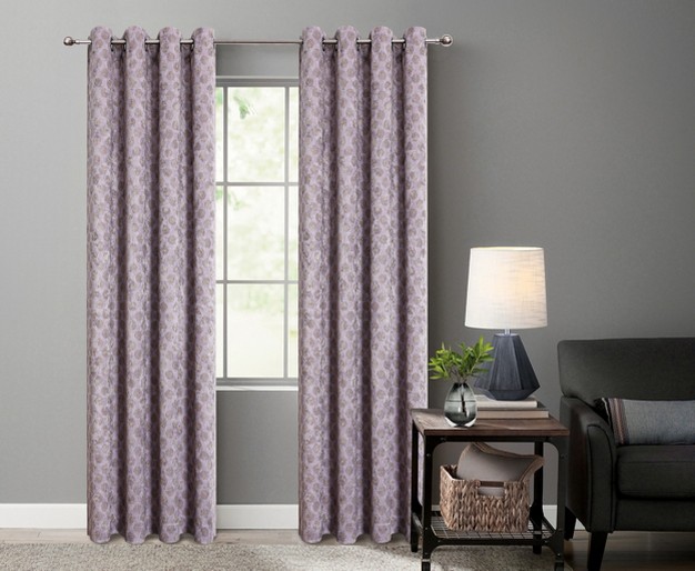 Kate Aurora 2 Piece Contemporary Chic Metallic Abstract Circles Light Filtering Grommet Top Curtains