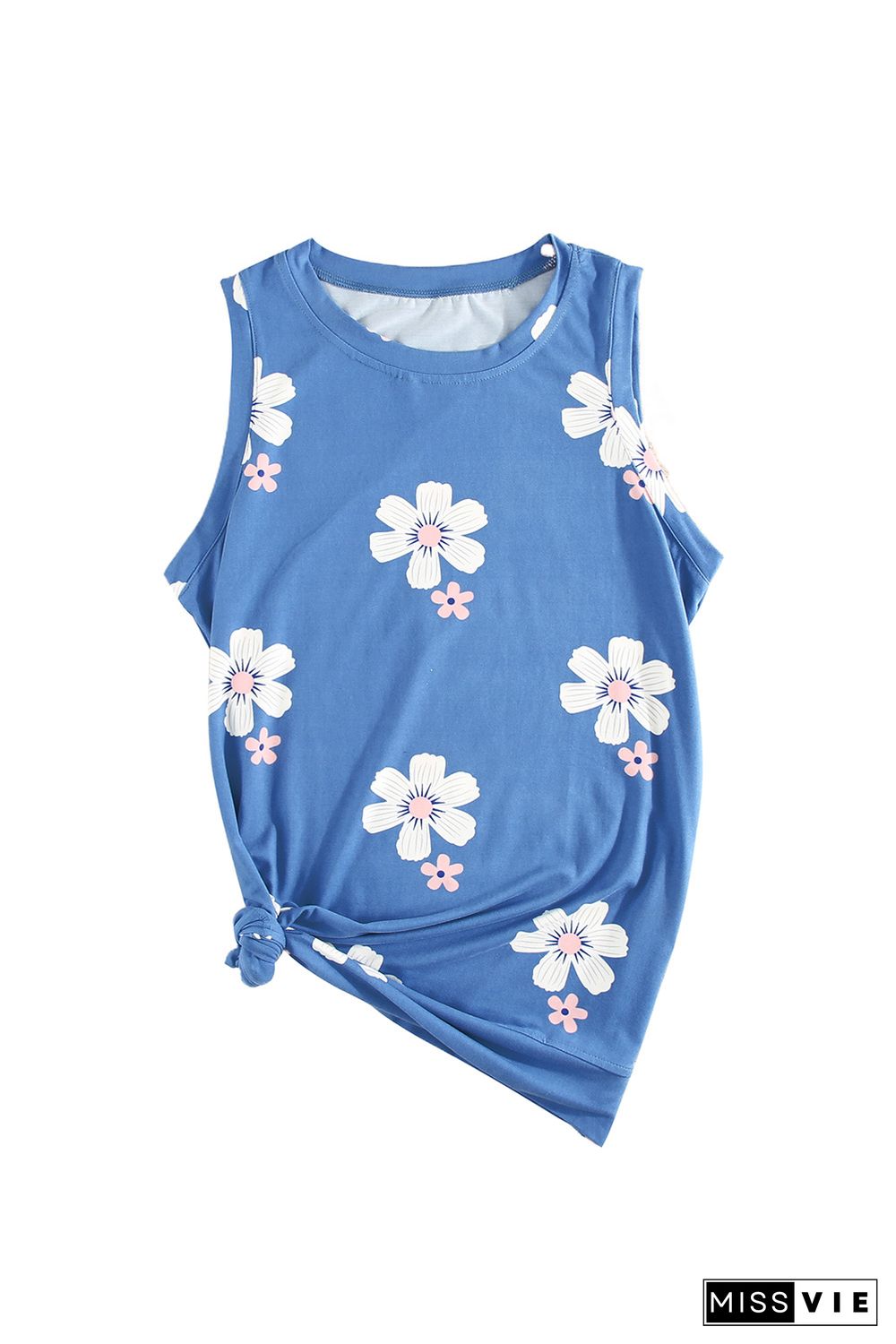 Sky Blue Crew Neck Tank Top