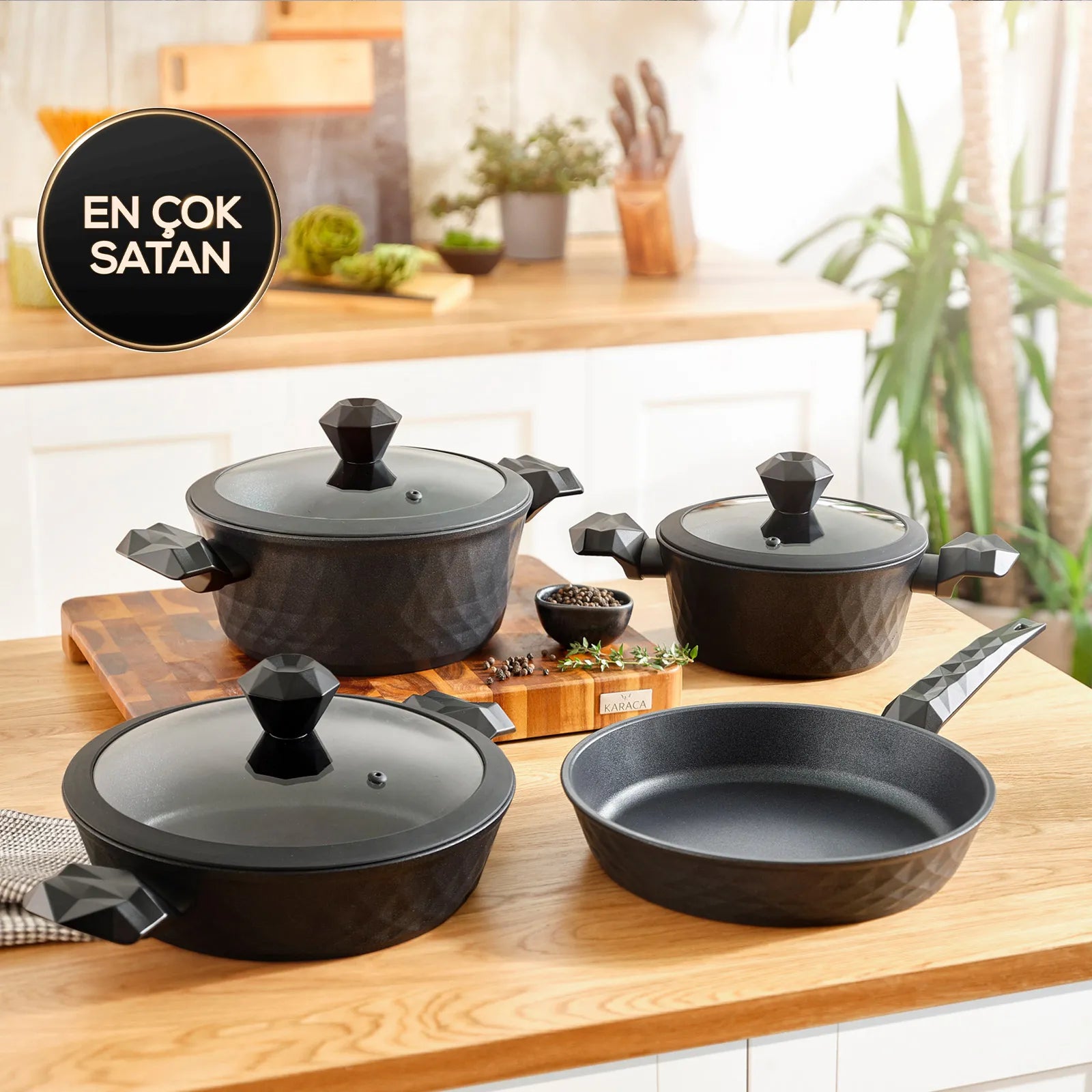 Karaca Bio Diamond Antibacterial 7 Piece Cookware Set With Handle And Induction Base 153.03.08.0429