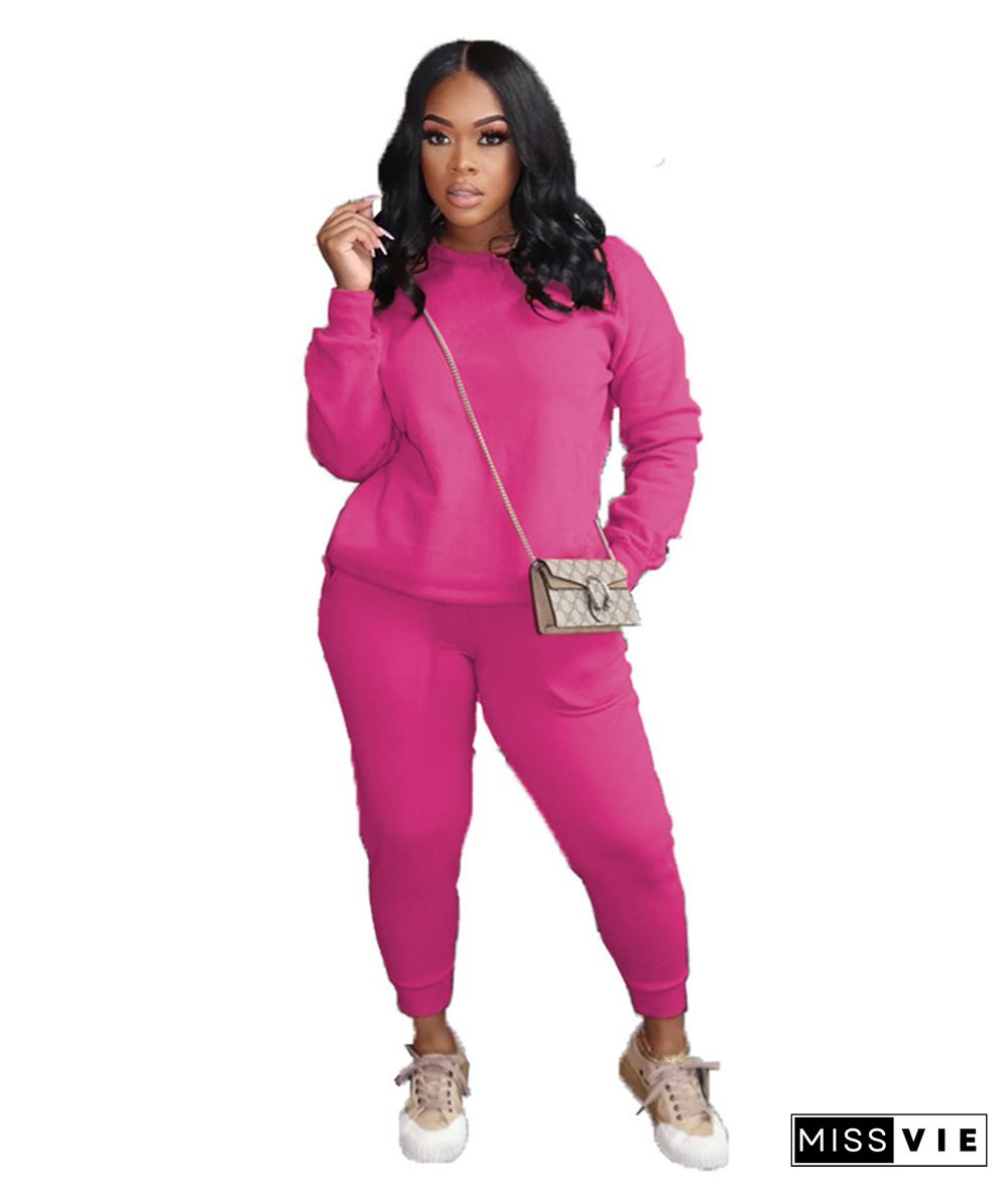 Solid Color Basic Sweatshirt Joggers Pants Sweat Suit