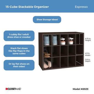 ClosetMaid 19 in. H x 24 in. W x 12 in. D Espresso Wood Look 15-Cube Storage Organizer 8929