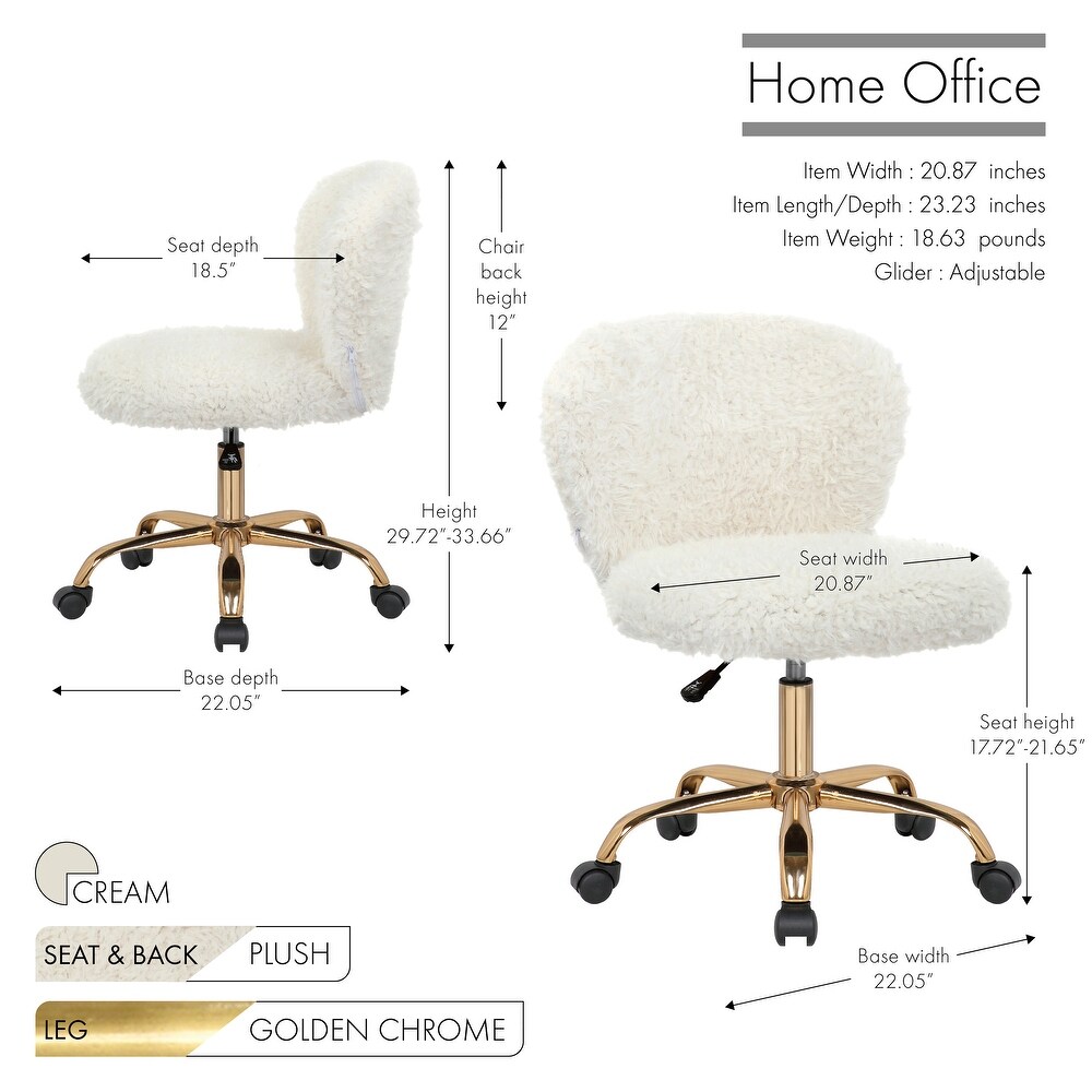 Porthos Home Itzel Armless Office Chair  Plush Fabric  Gold Legs