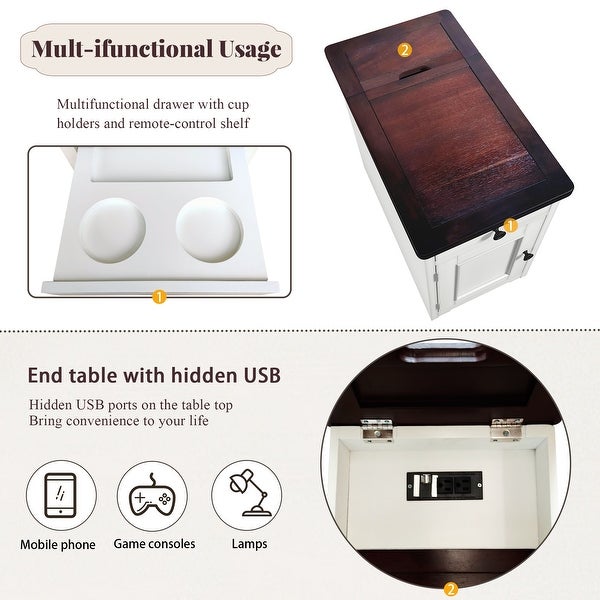 Livingroom End Table Sidetable Nightstand with USB Ports and Drawer