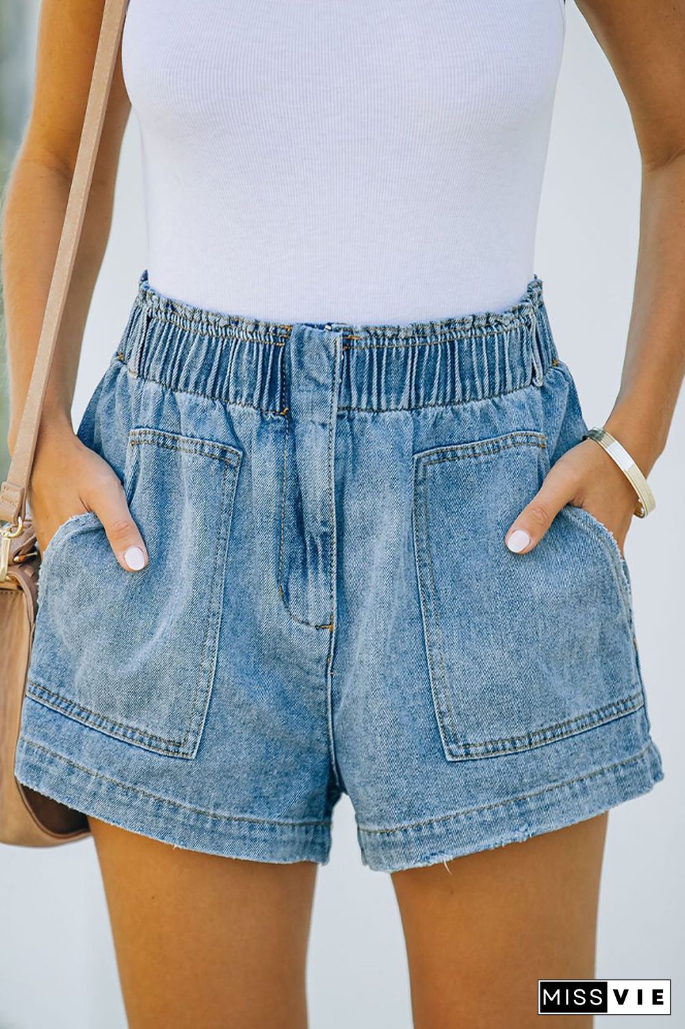 Light Blue Jean Shorts With Pocket Wholesale