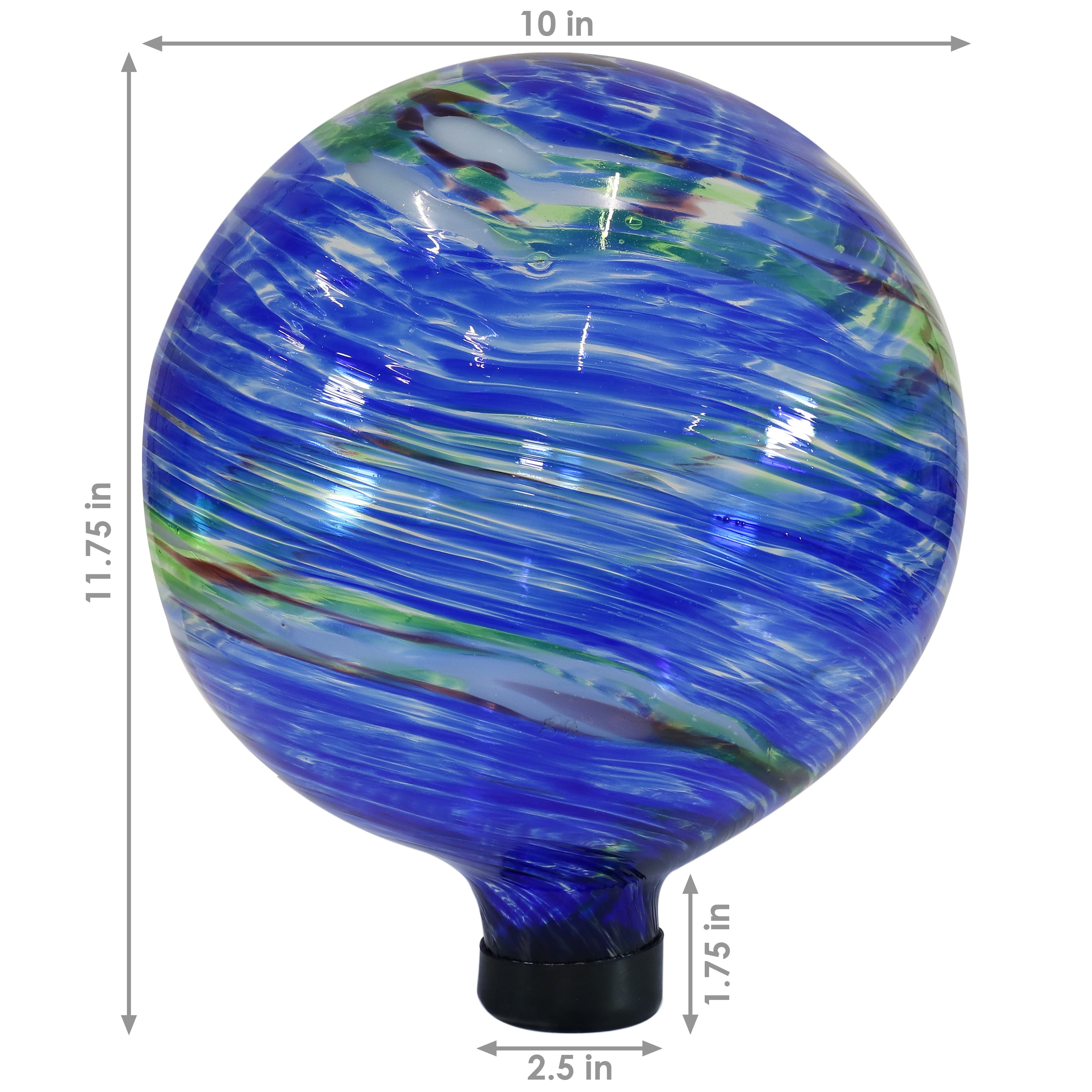 Sunnydaze Northern Lights Glass Gazing Globe with Stemmed Bottom and Rubber Cap - 10" Diameter - Blue and Green Swirl - Set of 2