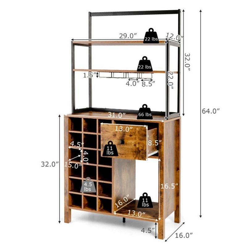 Hivago Kitchen Bakers Rack Freestanding Wine Rack Table with Glass Holder and Drawer