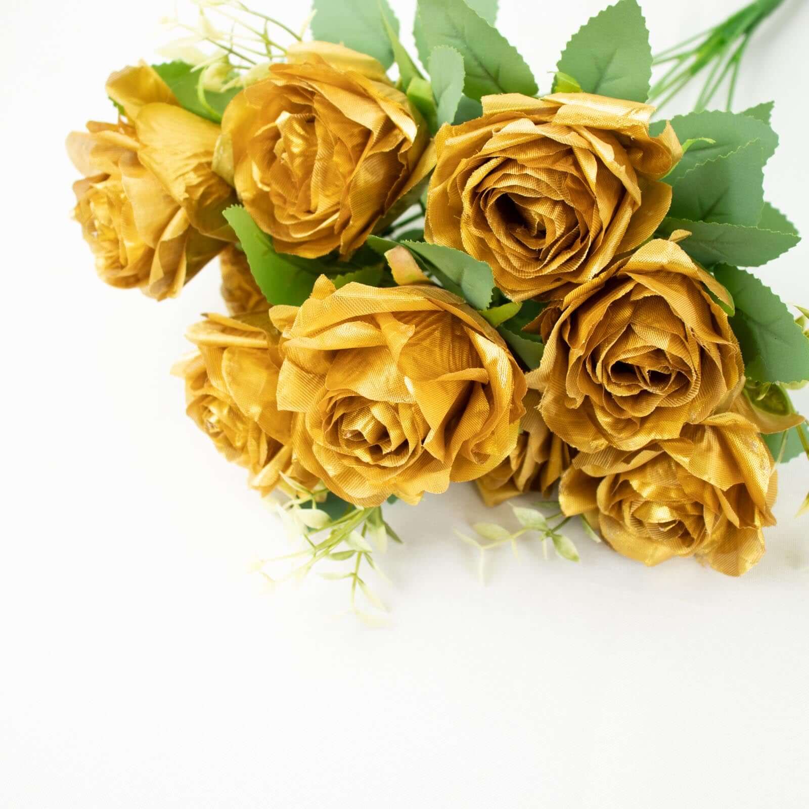 2 Bushes Gold Artificial Silk Rose Flower Arrangements, Real Touch Long Stem Flower Bouquet 18