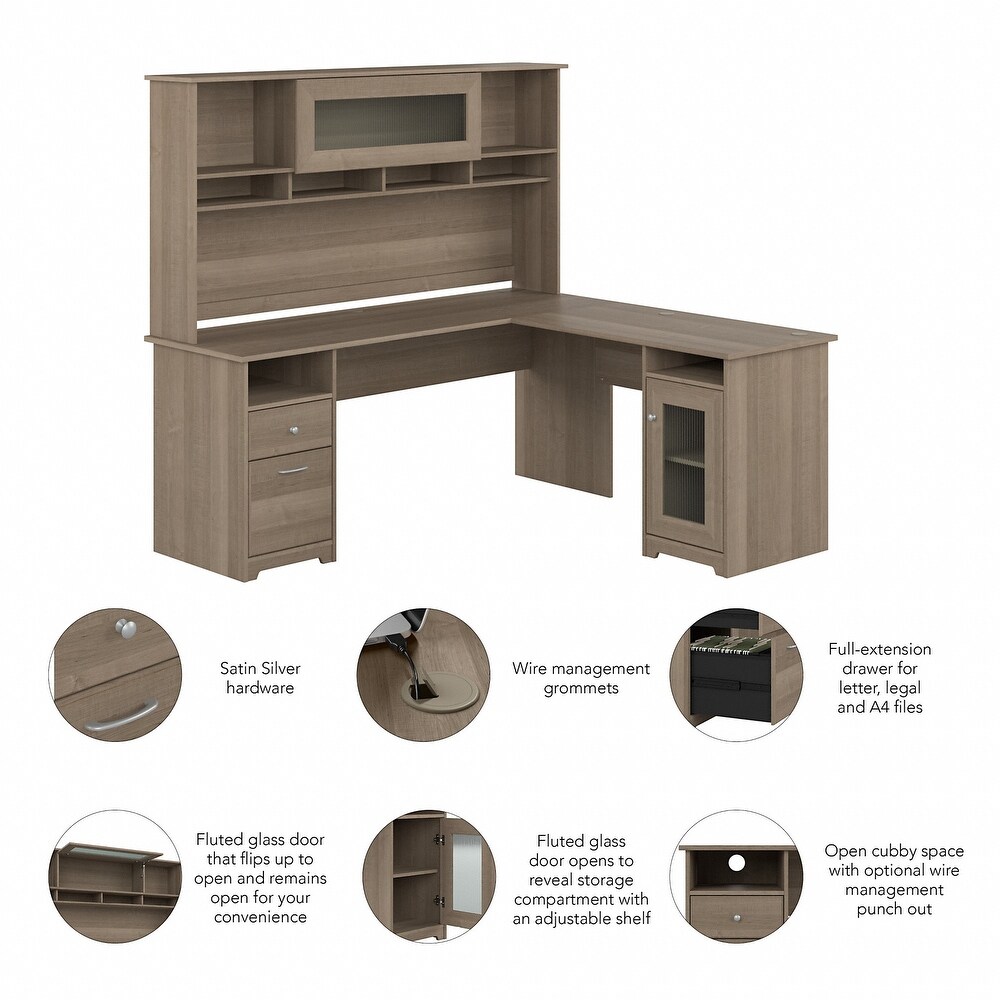 Cabot 72W L Shaped Desk with Hutch and Storage by Bush Furniture