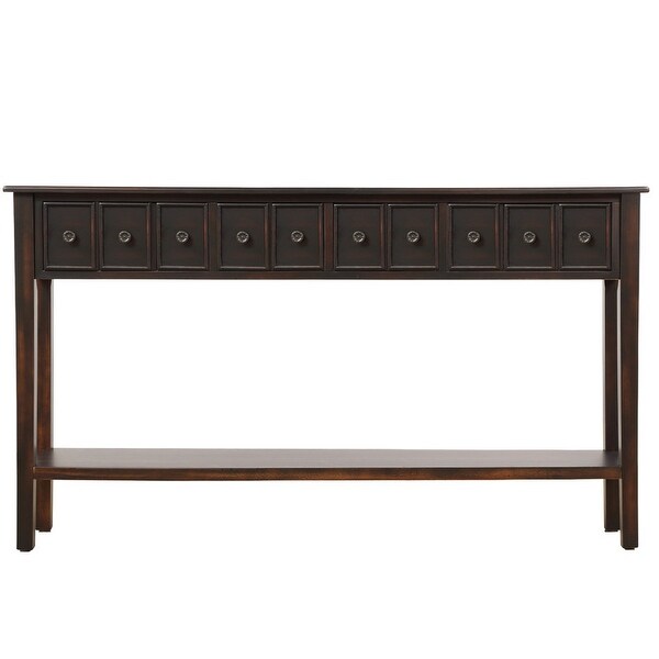 Rustic Entryway Console Table，Long Sideboard with DrawersandBottom Shelf