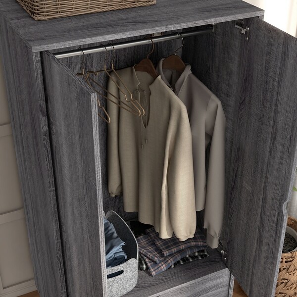 DH BASIC Minimalist Distressed Grey Wardrobe Armoire by Denhour - - 20931695