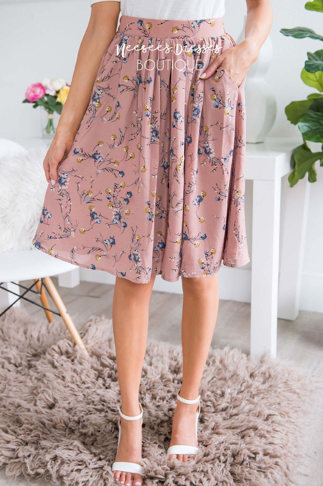 Dusty Pink & Powder Blue Floral Chiffon Skirt