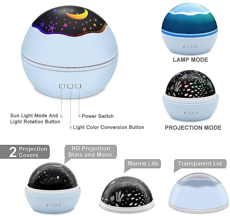 Starry Night Light Projector， Led Lamp Star Moon Projector Rotating Night Light Sleep Soother