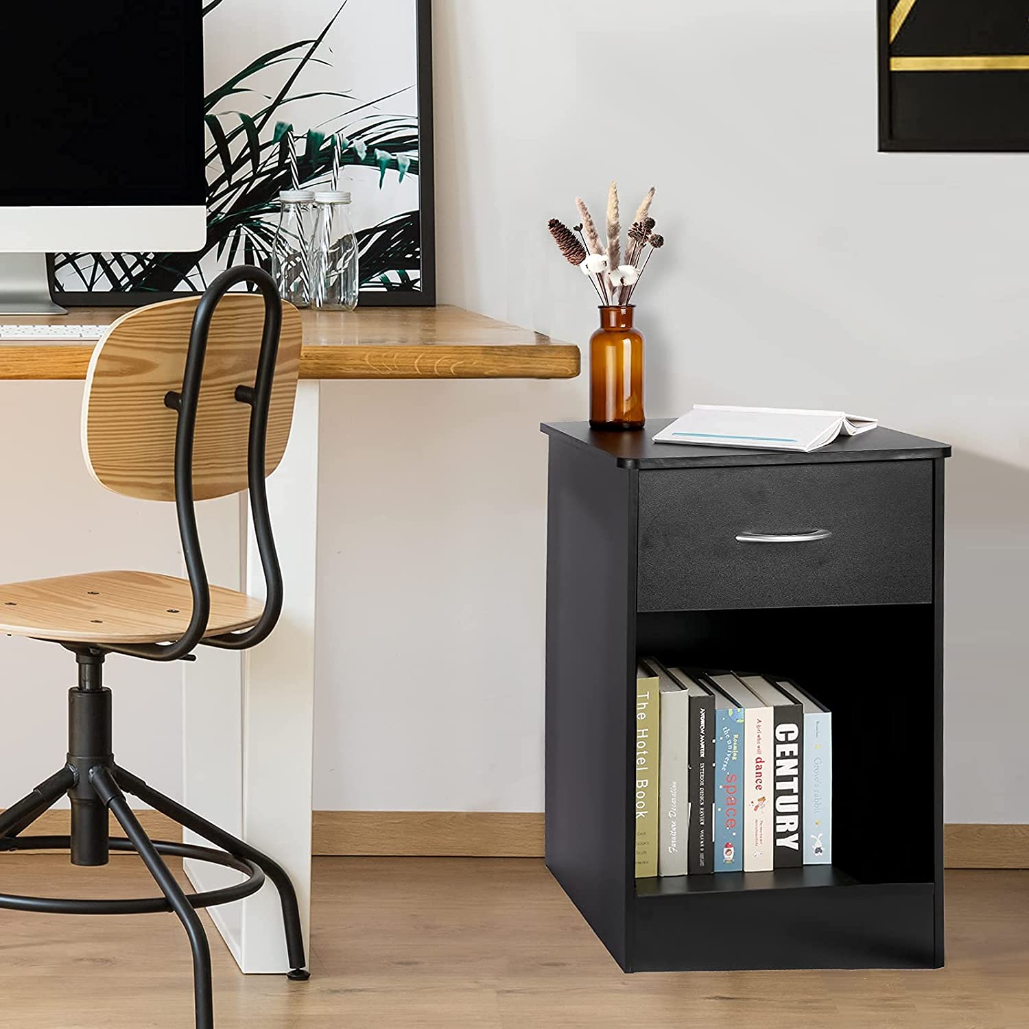 Nightstand with Drawer Bedside Table File Cabinet Storage with Sliding Drawer and Shelf