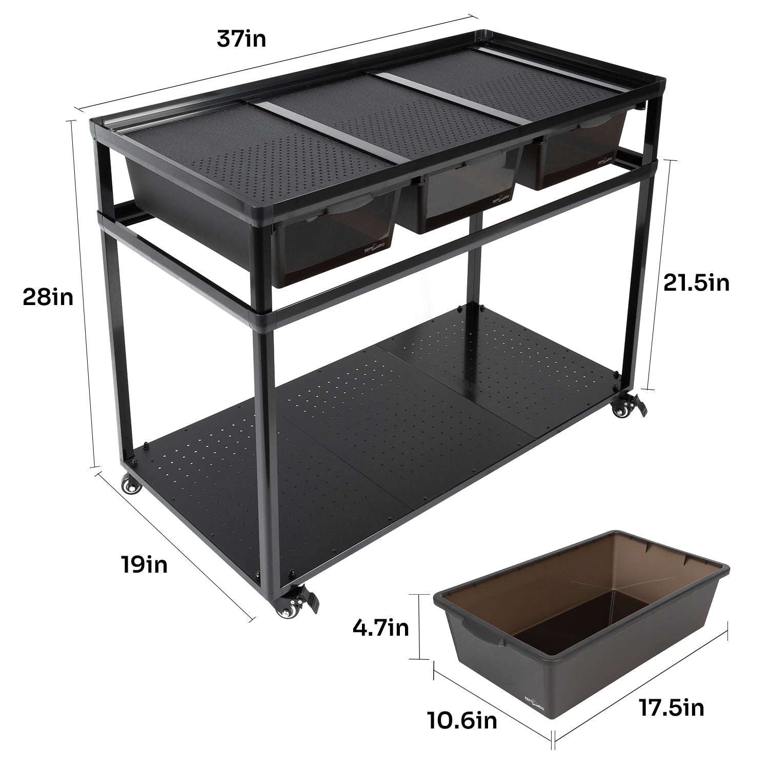 REPTIZOO Reptile Terrarium Cabinet with Breeding Boxes， Stackable Breeding Rack with Rolling Wheels