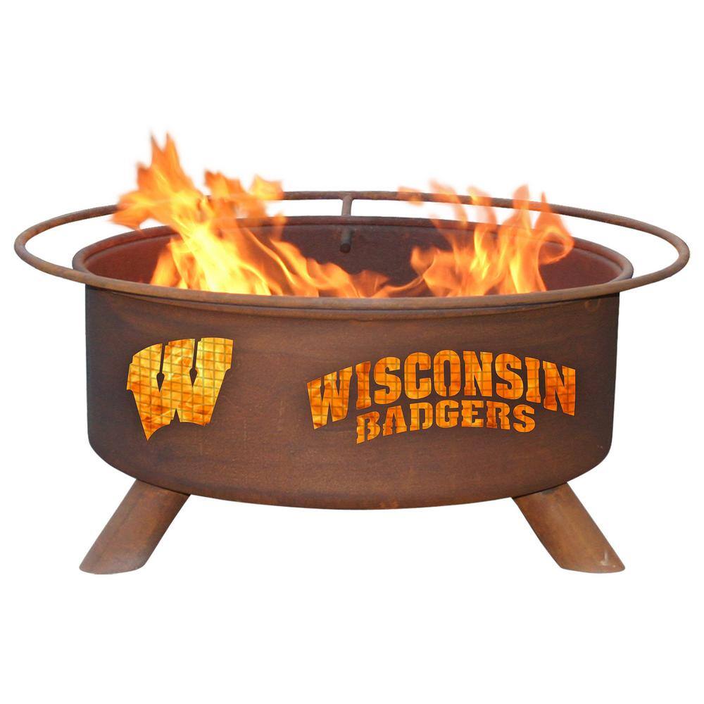 Wisconsin 29 in. x 18 in. Round Steel Wood Burning Fire Pit in Rust with Grill Poker Spark Screen and Cover F217