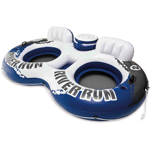 Intex Inflatable River Run II Double Seater Lounge Pool Float, Blue & White, 95.5 x 62 inches, Adult 18+