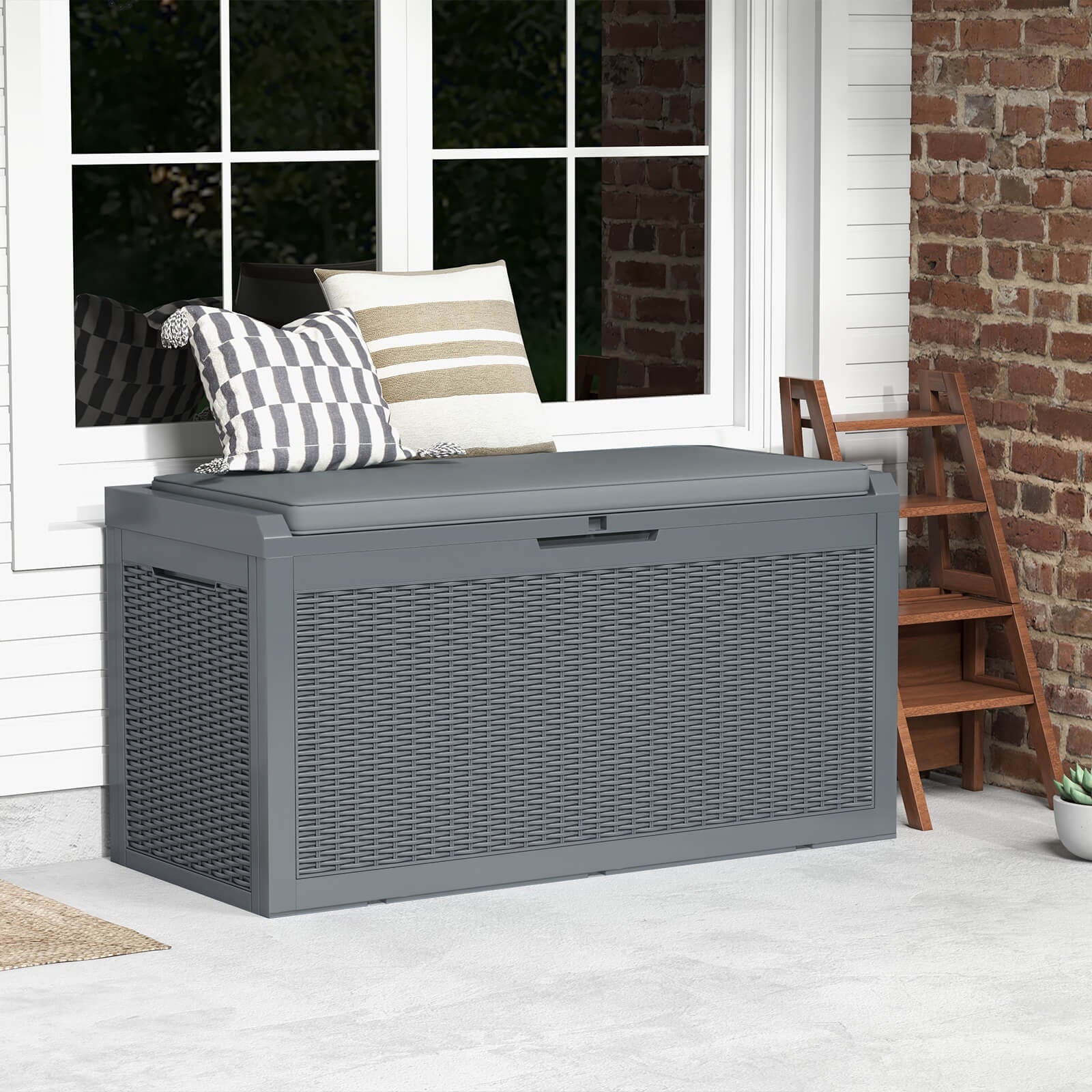 Patiowell 100 Gallon Deck Box with Soft Cushion Outdoor Resin Plastic Storage Deck Box, Gray