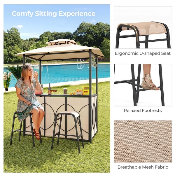 Costway 3 PCS Patio Bar Set with Tempered Glass Bar Table Metal