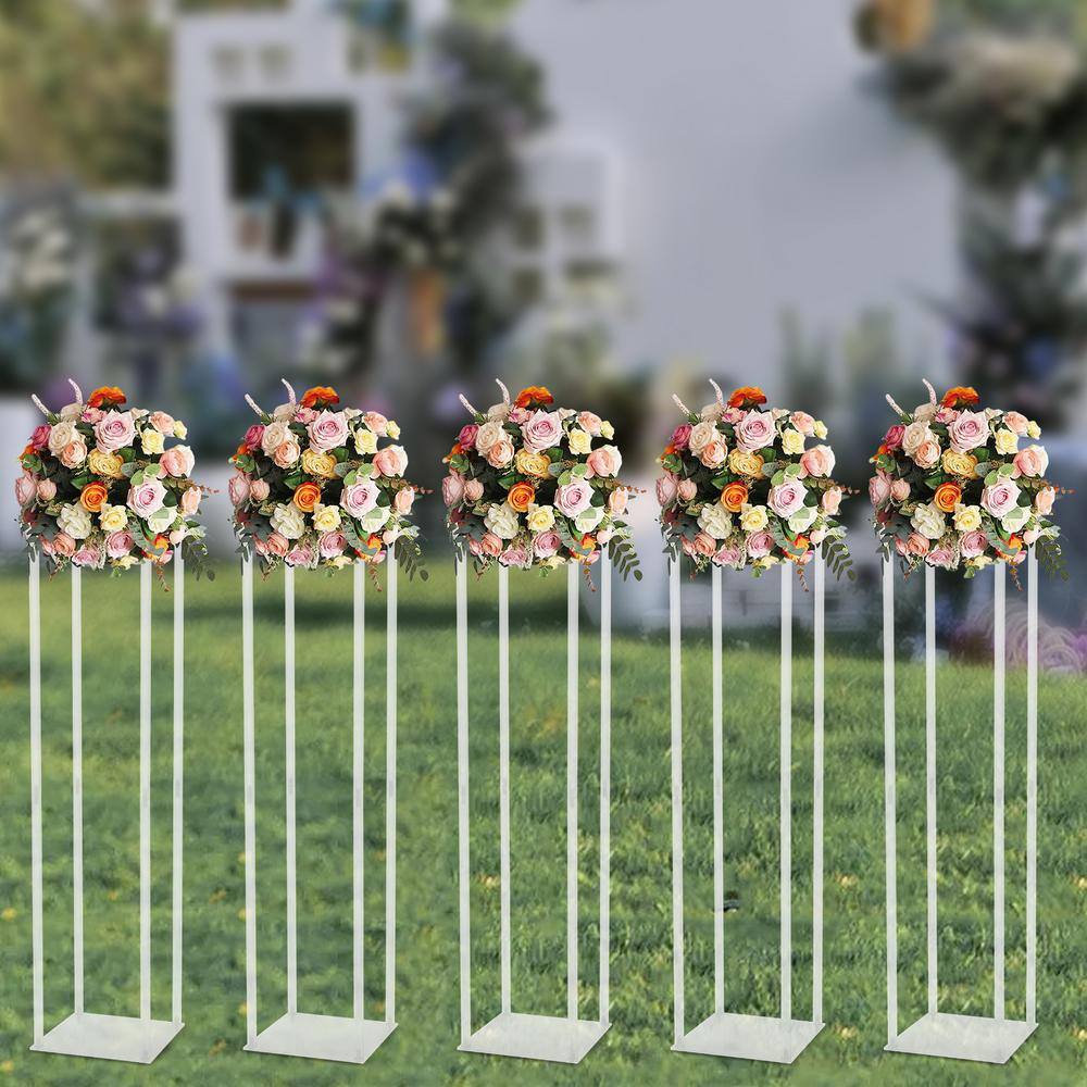 YIYIBYUS 5-Pieces 9.84 in. W x 39.37 in. H Clear Plastic Acrylic Flower Stand Modern Square Wedding Decoration Flower Stand OT-ZJGJ-5339